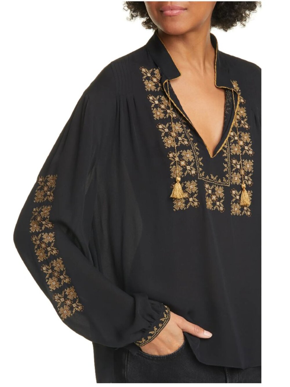 NILI LOTAN Karina Tie-detailed Embroidered Silk Chiffon Top